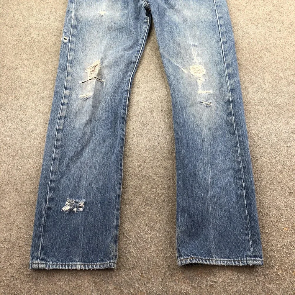 Levis 501 Jeans Mens 31x30 Blue Light Wash Regular Straight Denim Distressed